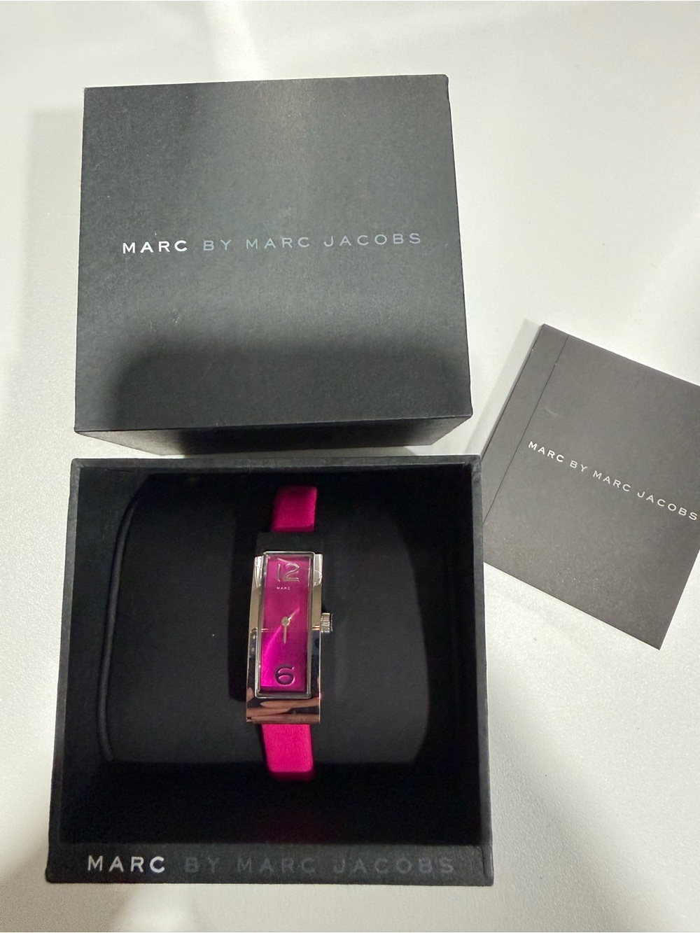 Marc by Marc Jacobs Hot Pink Rectangular Dial Leather Strap Watch